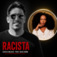 Montagem mostra Rodrigo Branco em destaque após condenação por racismo contra Thelma Assis, enquanto a vítima aparece em segundo plano.